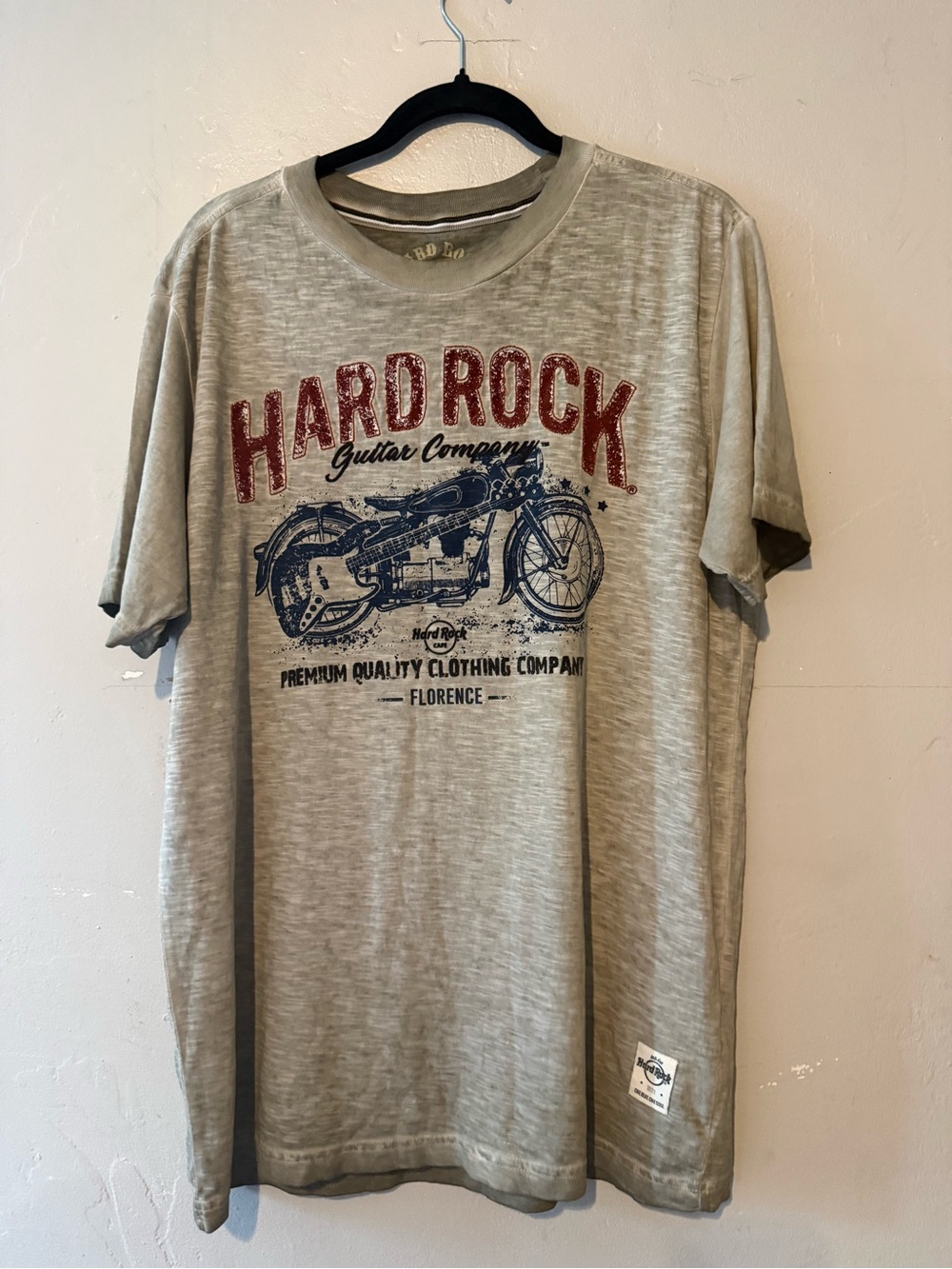 Hard Rock Cafe Florence Italy Men’s Graphic Tee in Olive with Motorcycle Print